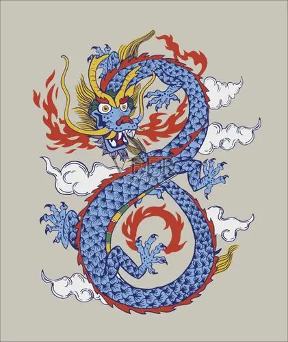 中国东方龙的五颜六色的插图.向量.孤立.