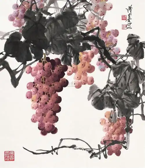 0347 葡萄 镜片 设色纸本