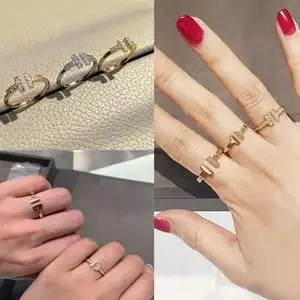 正品tiffany蒂芙尼双t开口戒指18k玫瑰金情侣带钻白贝母对戒男女