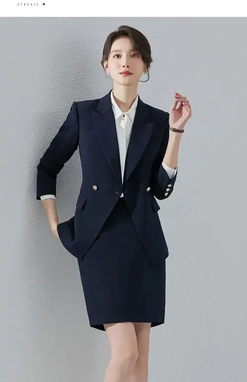 诗璐雅高端职业西装套装女春韩版干练教师面试正装置业顾问工作服藏青
