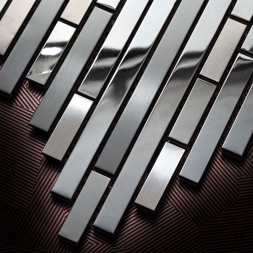 名玛汇黑色金属不锈钢马赛克电视背景墙简约现代镜面长条墙贴瓷砖
