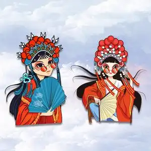 国潮热转印京剧扇子印花墨镜美女图案高温熨烫t恤印花贴纸烫画