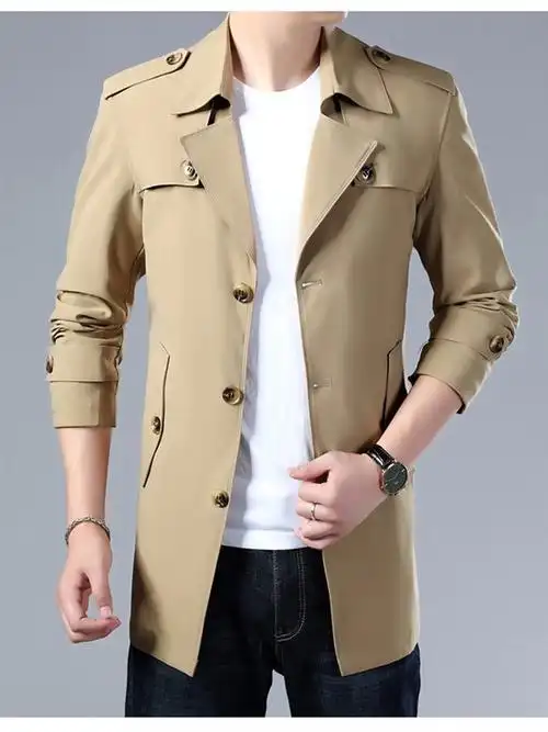 袋鼠【精选品质】春秋季修身中长款风衣男士商务休闲外套潮流帅气英伦