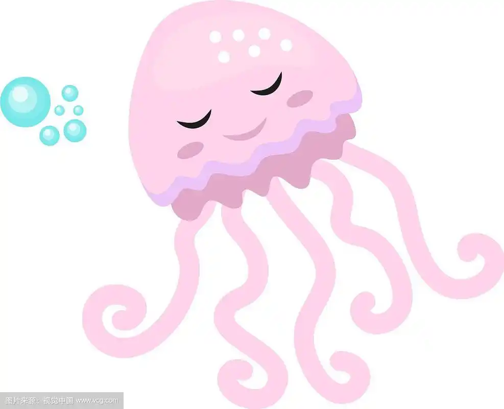 可爱的水母图标,扁平卡通风格孤立