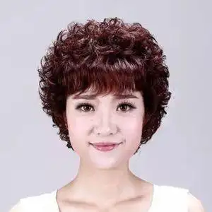 真发假发女短发卷发轻薄时尚永久烫小卷发中老年女士真头发假发套