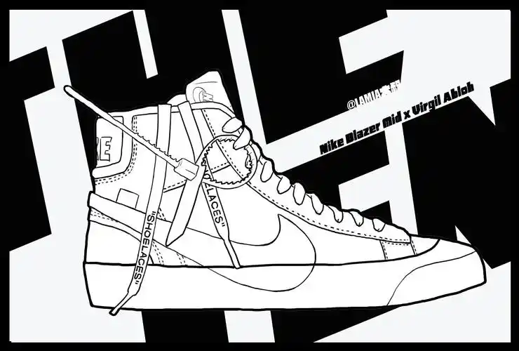 无事来画off-white x nike 联名鞋款黑白线稿 推荐
