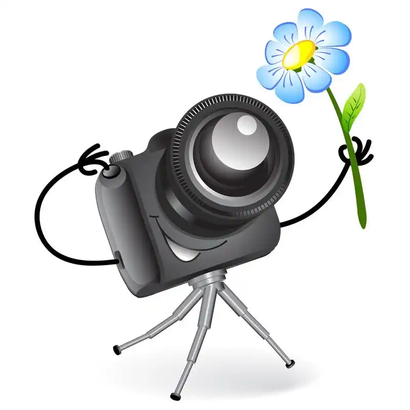 可爱的相机,可爱卡通相机与花
