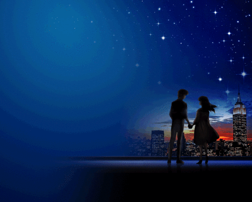 星空下情人牵手电脑动态壁纸