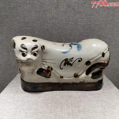 老瓷器收藏清代白瓷猫枕民俗老物件真品中国民俗文化装饰摆件怀旧