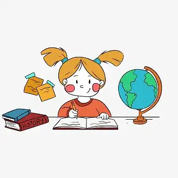 卡通手绘写作业的小女孩