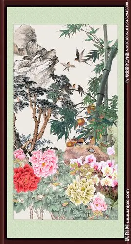 牡丹竹子图图片