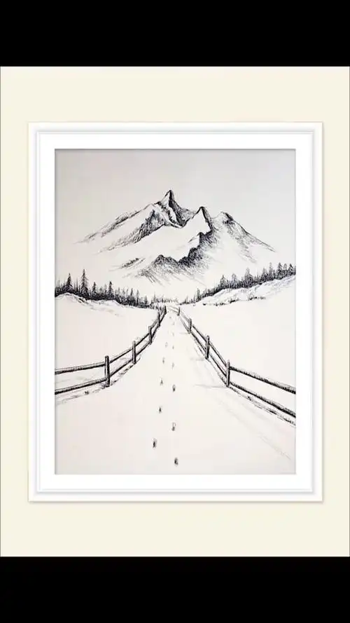 素描雪山图简单绘画教程