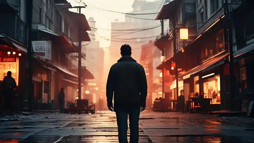 离开的背影,城镇街道渐行渐远🚶‍♂️🏙️