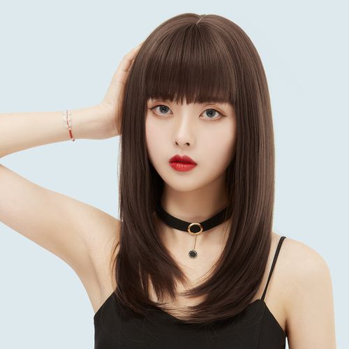 假发女长发直发内扣头套式仿真人发丝自然逼真圆脸中长发套头头发