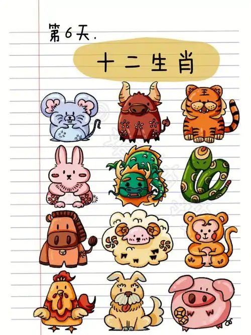 动物简笔画十二生肖美育手帐贴纸素材
