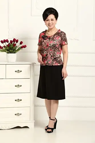 批发采购中老年女装-2014中老年新款夏季印花套装大码女式宽松妈妈