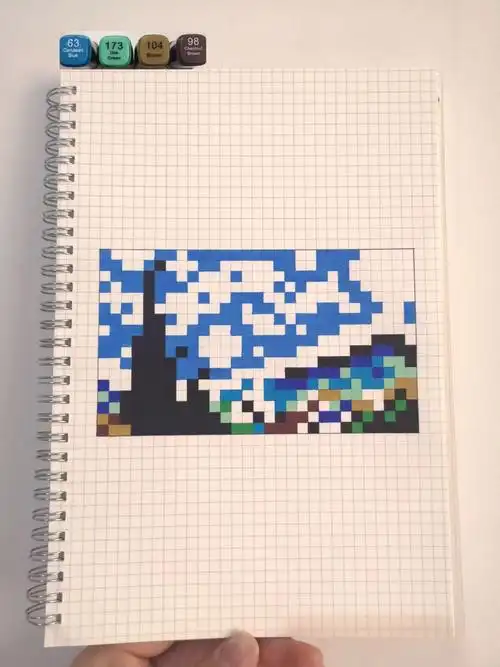 像素名画:《星月夜》梵高 这次的是最好看的版本了