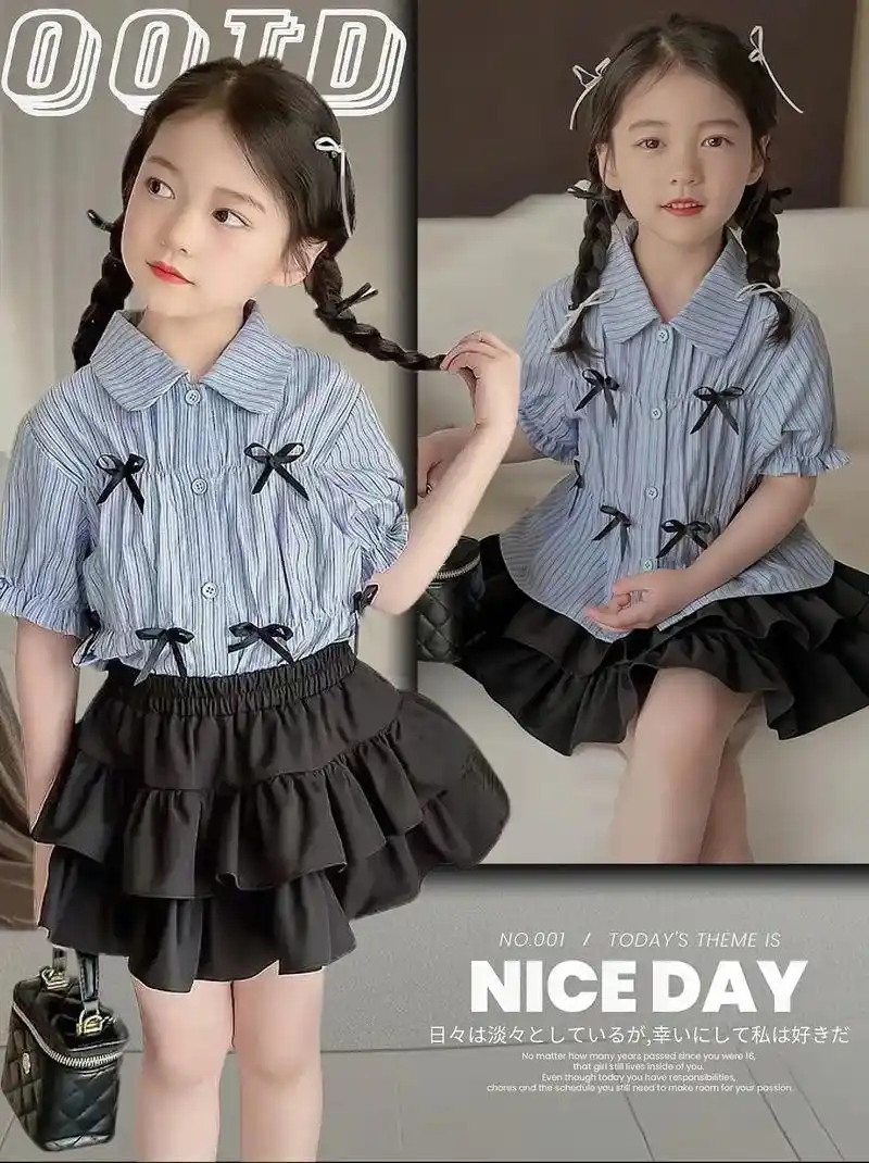 美妈们,这套女童气质套装也太好看了吧!丝带蝴蝶结