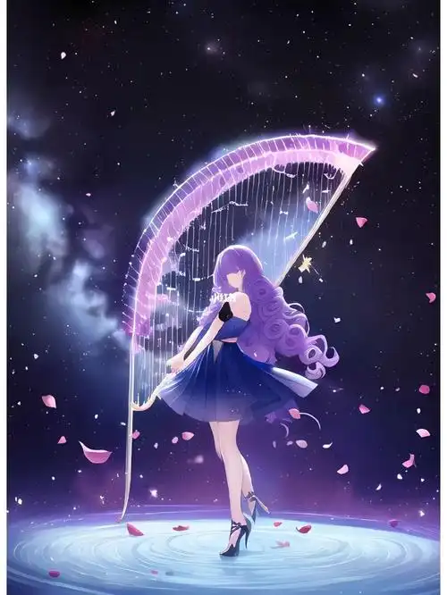 弹竖琴的摩羯座少女～我用ai绘画