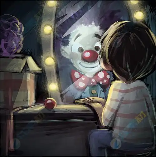 卡通可爱照镜子女孩高清图片下载