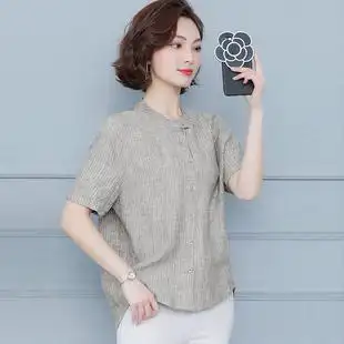 高端纯亚麻苎麻女装上衣小衫半袖女夏季短袖t恤女士棉麻上衣洋气