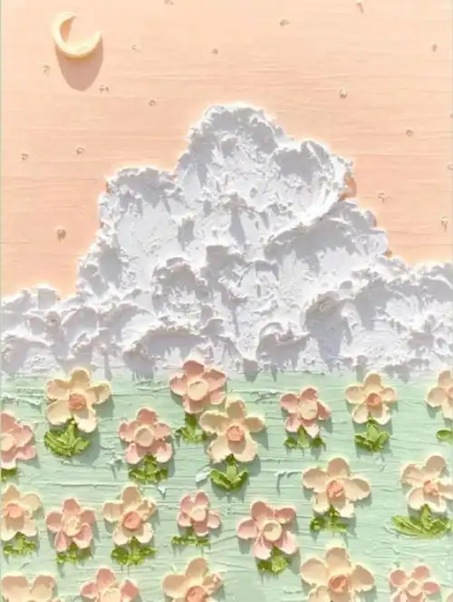 超治愈油画壁纸奶油风/田园/花朵/月亮/绵羊#温柔##清新##朋友圈背景