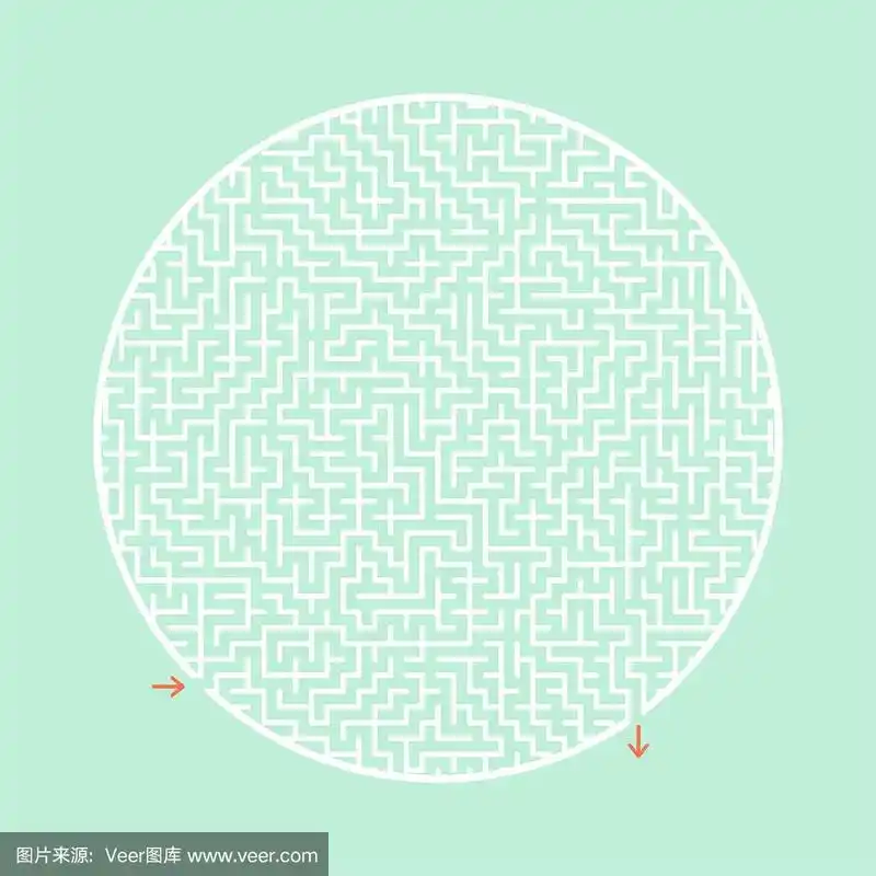 迷宫难题.平面矢量插图孤立的颜色背景.