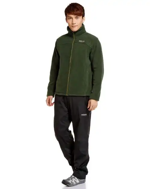 轻质抗静电 男款深军绿色长袖抓绒衣 户外旅行