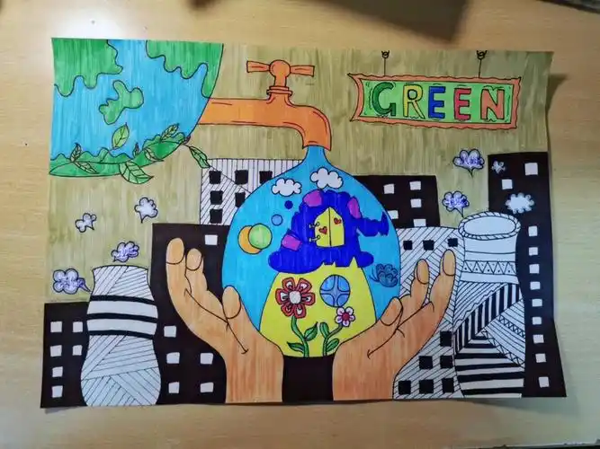 绿色环保,别让最后一滴水成为眼泪#绿色环保儿童画 #爱护环境主题画