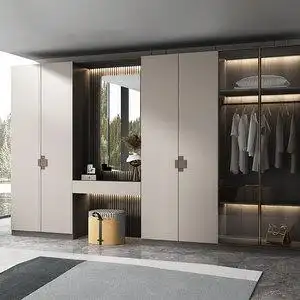 2021新款现代简约玻璃门衣柜家用卧室柜子带梳妆台一体定制大衣橱