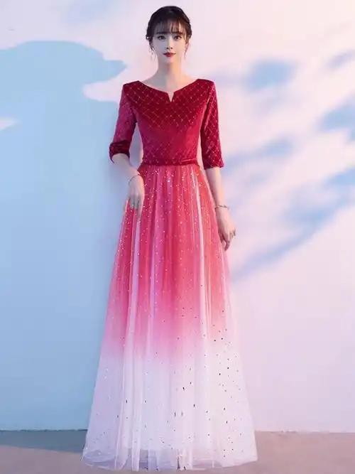 合唱团演出服女长裙成人大学生诗朗诵红歌比赛表演服装大合唱礼服