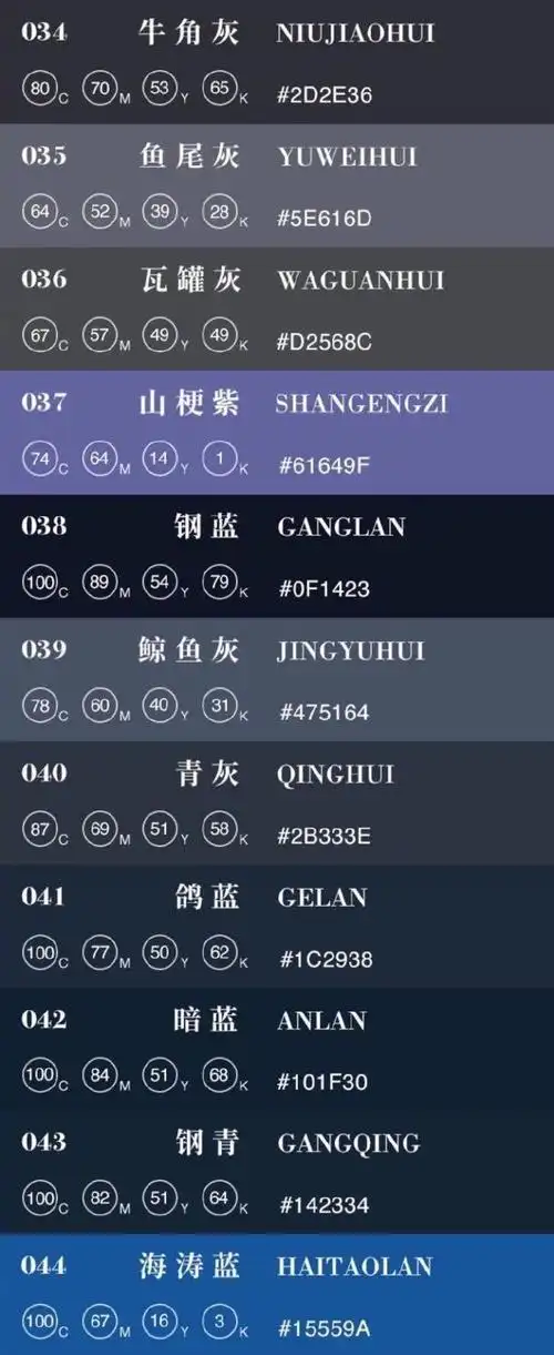 中国传统色卡附带色号值学画画