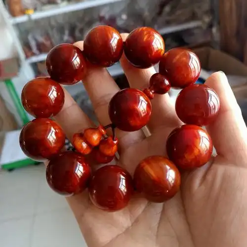 あ溯悠$琥珀木手串北沉香琥珀木男女手串珠串东北红松明子原料高油全