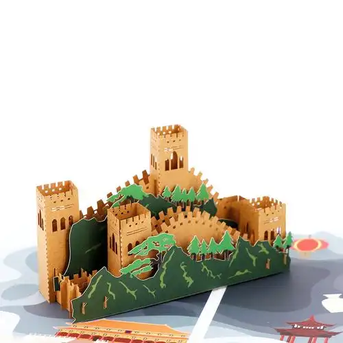 深圳厂家设计贺卡创意中国历史文化长城纪念品彩色卡片3d立体贺卡