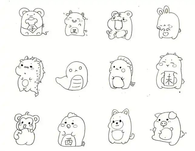 十二生肖简笔画二附上色