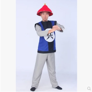 古代士兵服舞台演出表演服 清兵古装汉服 满族男士清朝兵勇服帽子