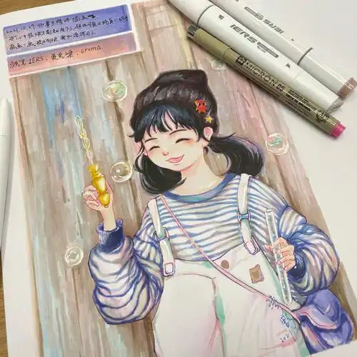 临摹东隆咚的板绘作品今日份马克笔练习get啦#马克笔手绘  #人物插画