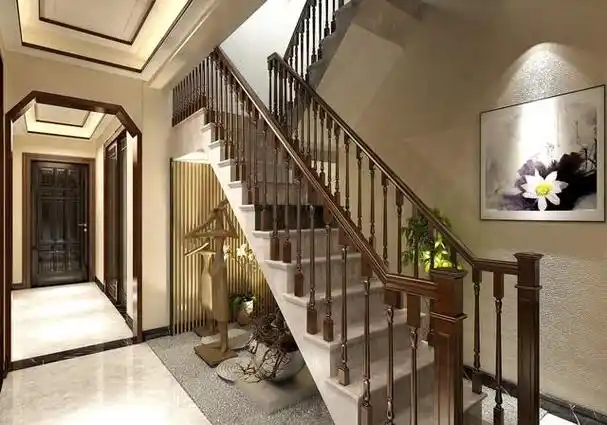 以下是一些美观大气且实用的农村自建房客厅楼梯设计建议