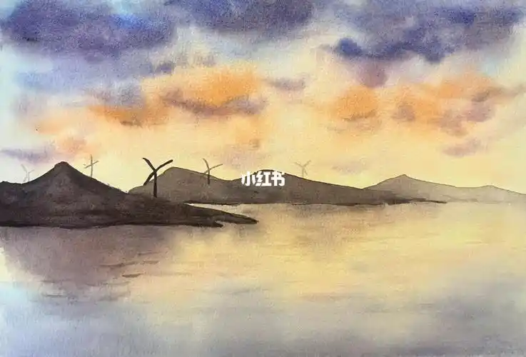零基础自学水彩风景晚霞