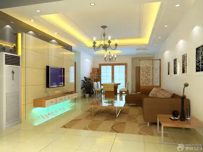 混搭风格室内客厅石膏天花板吊顶装修效果图