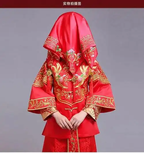 包邮秀禾服龙凤褂结婚大红盖头新娘盖头红色新娘红盖头婚礼盖头tmall