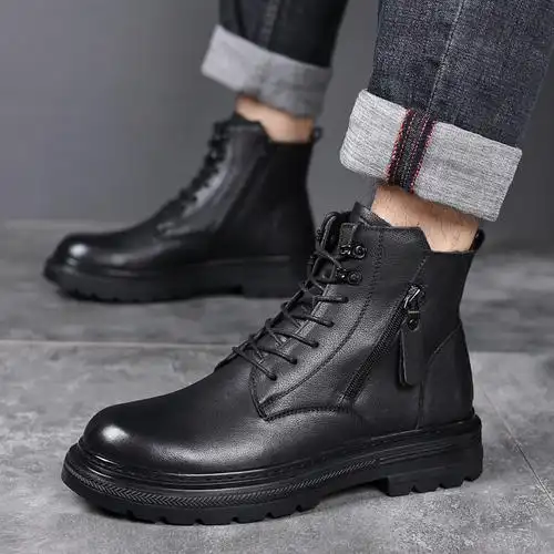 秋冬爆款真皮马丁靴男士工装英伦风靴子头层牛皮男靴子高帮潮鞋