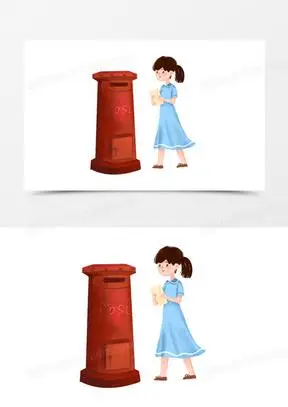 卡通手绘寄信的女孩元素