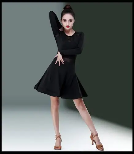 拉丁舞裙成人女恰恰摩登交谊舞服装新款鱼骨国标舞跳舞练功裙子女士