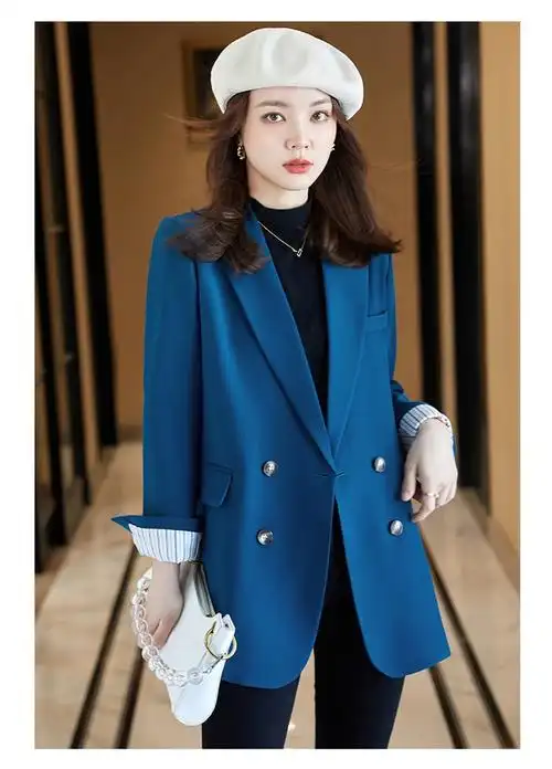 南极人nanjiren蓝色西装外套女春秋2021秋冬新款大码上衣早秋时尚气质