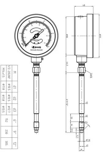 刚性杆熔体压力表外形尺寸图