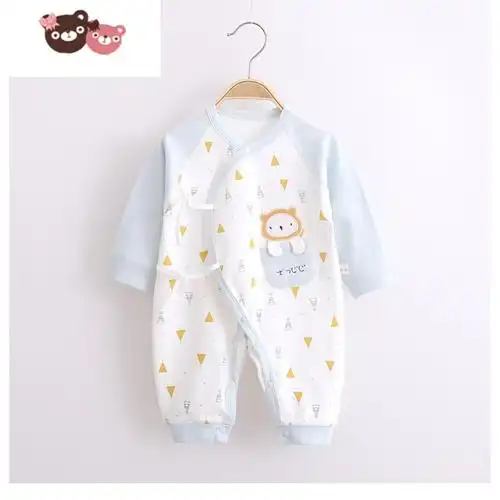 绿彩虹光新生儿无骨蝴蝶衣宝宝四季连体衣03月婴儿系带爬服单层哈衣