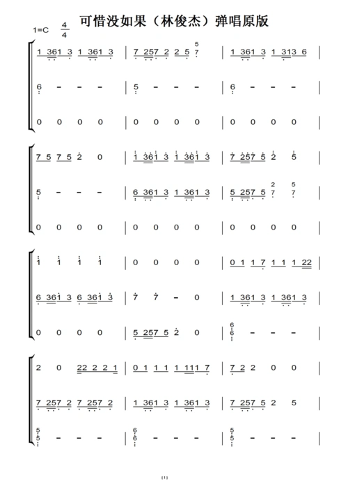 可惜没如果 (林俊杰)弹唱版 伴奏谱(原版)钢琴双手简谱 钢琴谱
