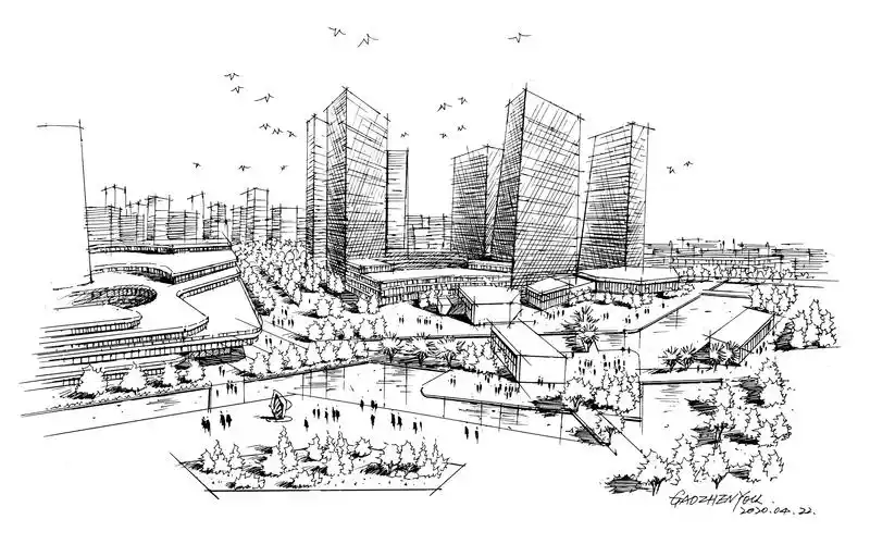 设计手绘教程城市规划图表现线稿篇