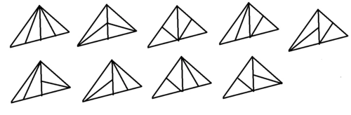 把一个普通三角形(不等腰)分成四个面积相等的小三角形,有几种分法?